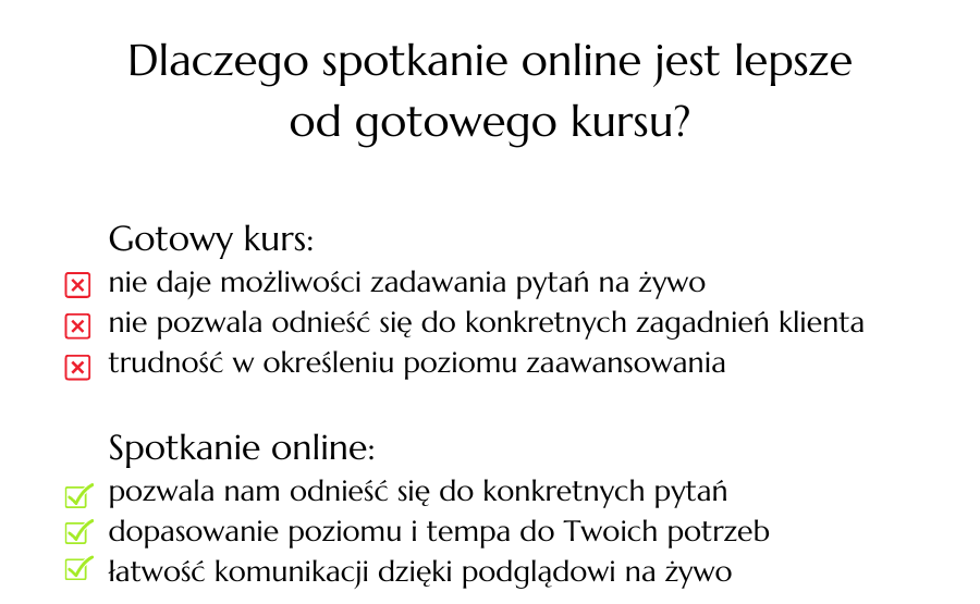 Porównanie spotkania na żywo z gotowym kursem EMG