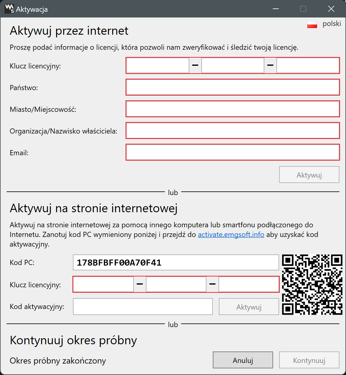 Aktywacja oprogramowania EMG biofeedback NeuroTrac