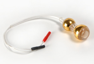 Ergonomiczna sonda dopochwowa Minima z pozłacanymi elektrodami do elektrostymulacji mięśni Kegla i biofeedbacku EMG – kompaktowa, biokompatybilna, idealna dla wąskich pochw.