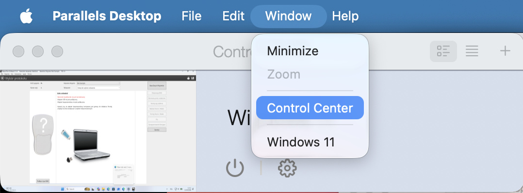 Control Center Parallels Desktop - ustawienia zaawansowane
